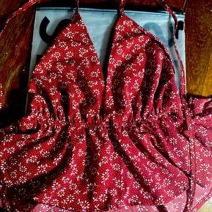 Shein crop top that is red with white flowers